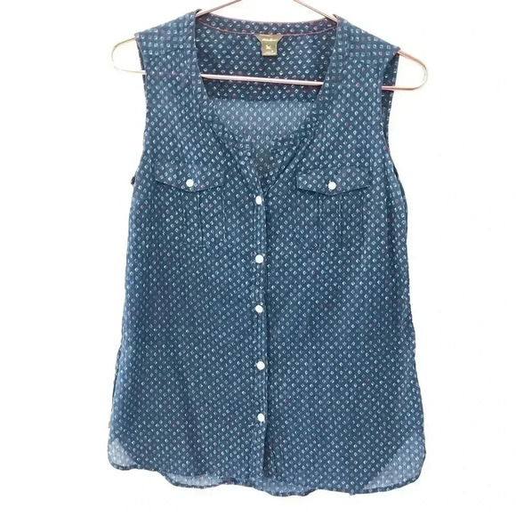 Eddie Bauer Blue Pattern Sleeveless Button Blouse - Picture 2 of 8